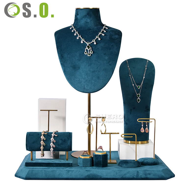 Shero Estante de exhibición de joyería de metal de alta gama, accesorios de exhibición de ventana, anillo, colgante, collar, pulsera, juego de soporte de exhibición (5)